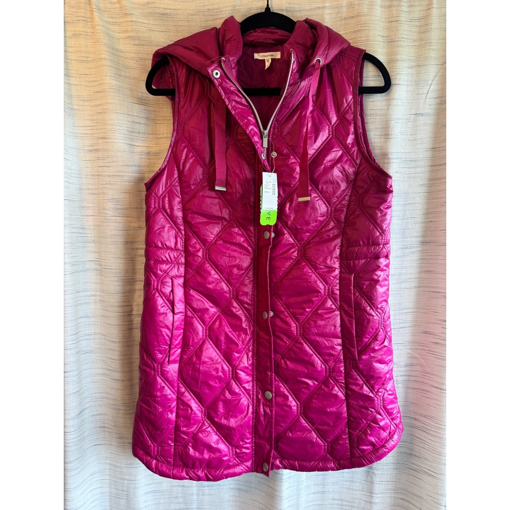 Maurices Womens Magenta Pink Quilted Hooded Puffer Vest Small NWT 214110Y
